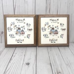 International Heartland Village Farmhouse Stoneware 2 Tile Trivets Wall Hangings